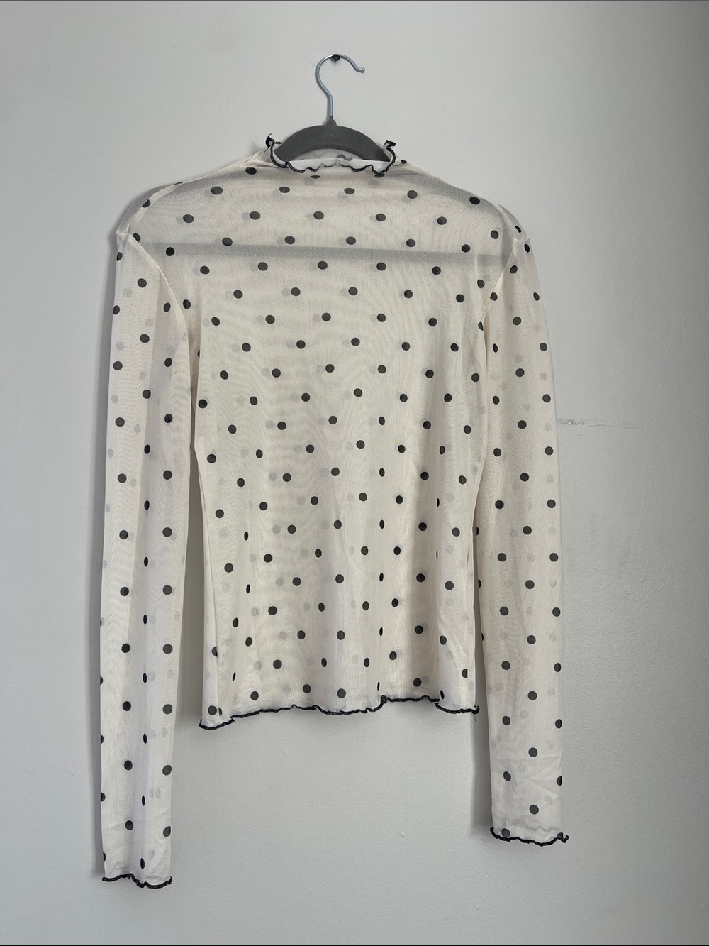 Mesh polka dot mock neck long sleeve